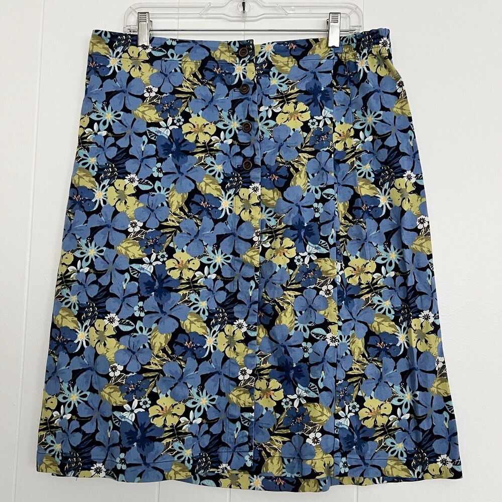 Christopher & Banks Skirt Size 14 Blue Floral Print Side Slit Stretch Womens